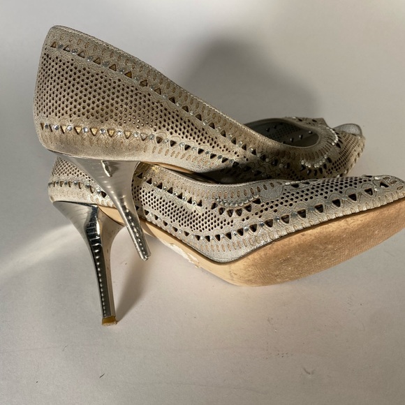 Women elegant hand made leather silver shoes SIZE 38 - Picture 11 of 13